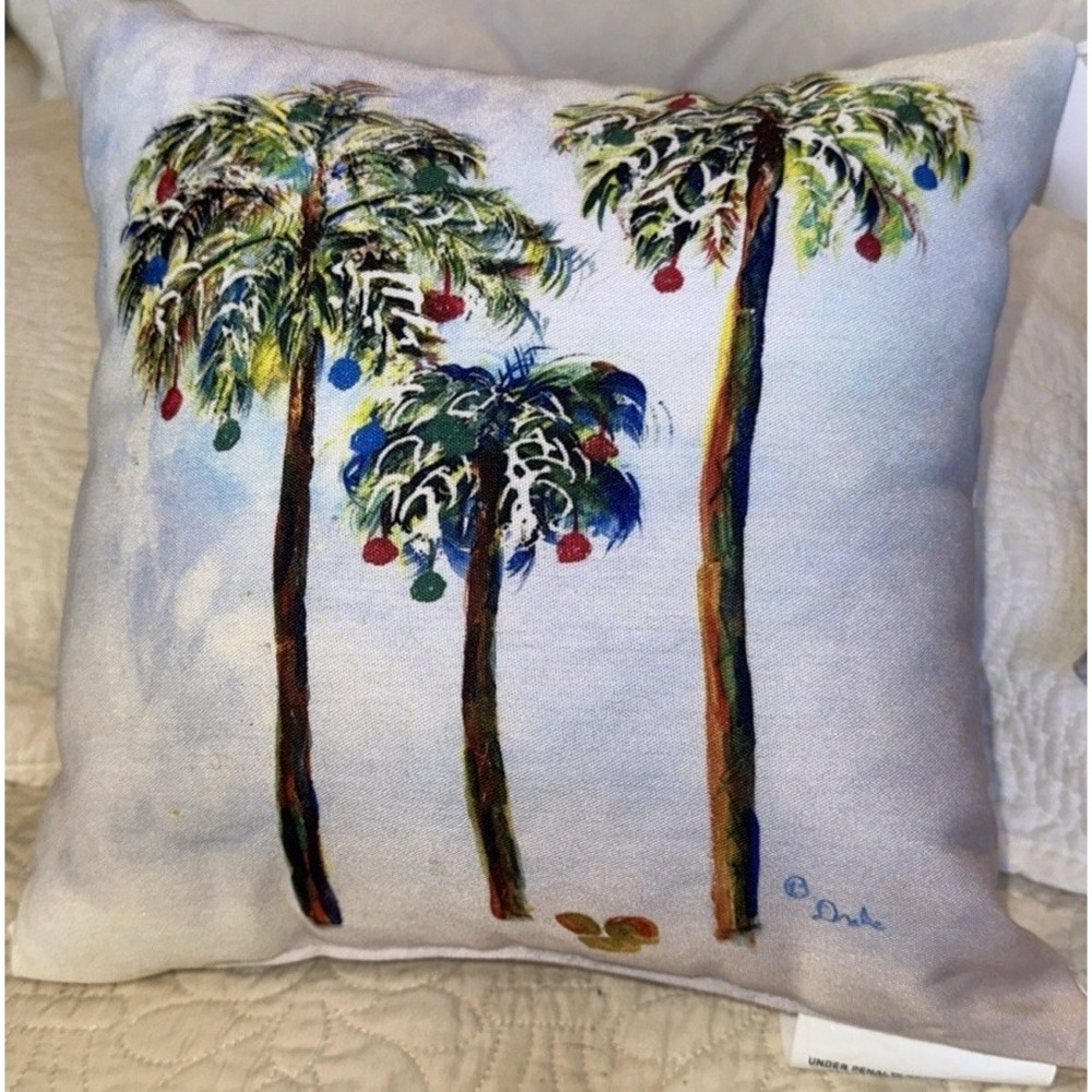 Betsy Drake Palm Trees Colorful  Small Indoor Outdoor Pillow 10x10 Double Sided